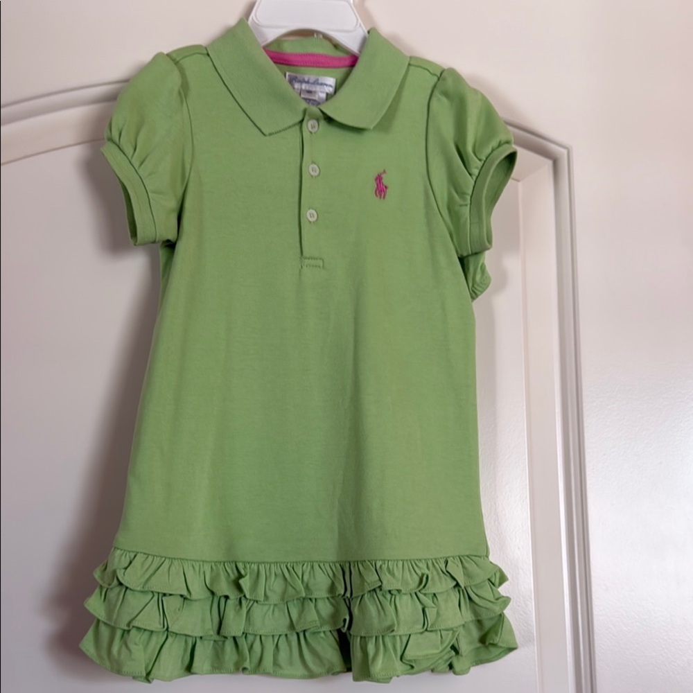 Ralph Lauren Lime Polo with Pink Collar Girl Dress Size 18M